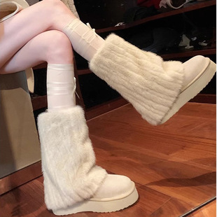 圆头毛毛保暖加绒防滑增高厚底中筒兔毛雪地靴女 棉鞋 2025冬季 新款