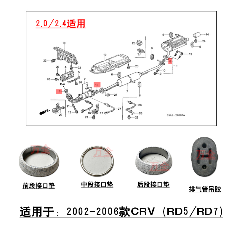 CRV前中后段排气管消音器接口垫