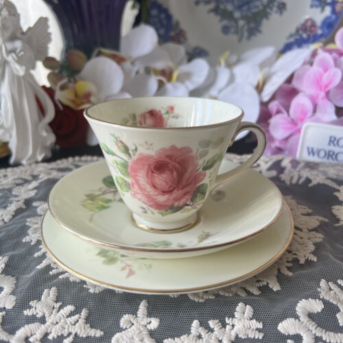 西洋古董 royal doulton 6月手绘大玫瑰鎏金骨瓷咖啡杯碟 现货