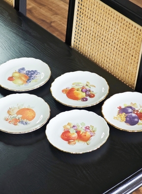 西洋古董德瓷 schumann舒曼 手绘水果鎏金硬瓷咖啡杯碟盘  现货