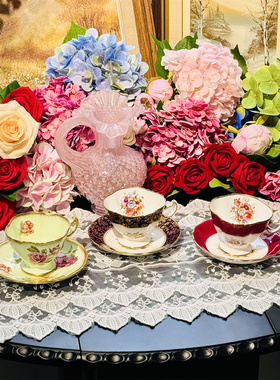 西洋古董 hammersley 半手绘花卉花束鎏金方口骨瓷咖啡杯碟 现货