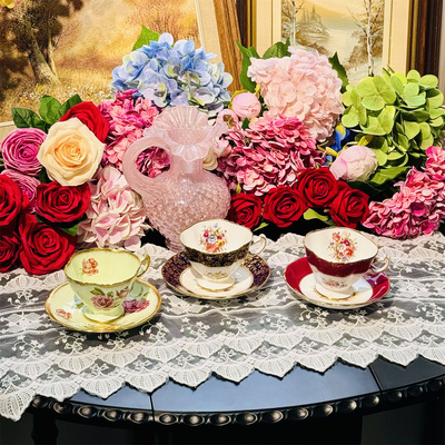 西洋古董 hammersley 半手绘花卉花束鎏金方口骨瓷咖啡杯碟 现货