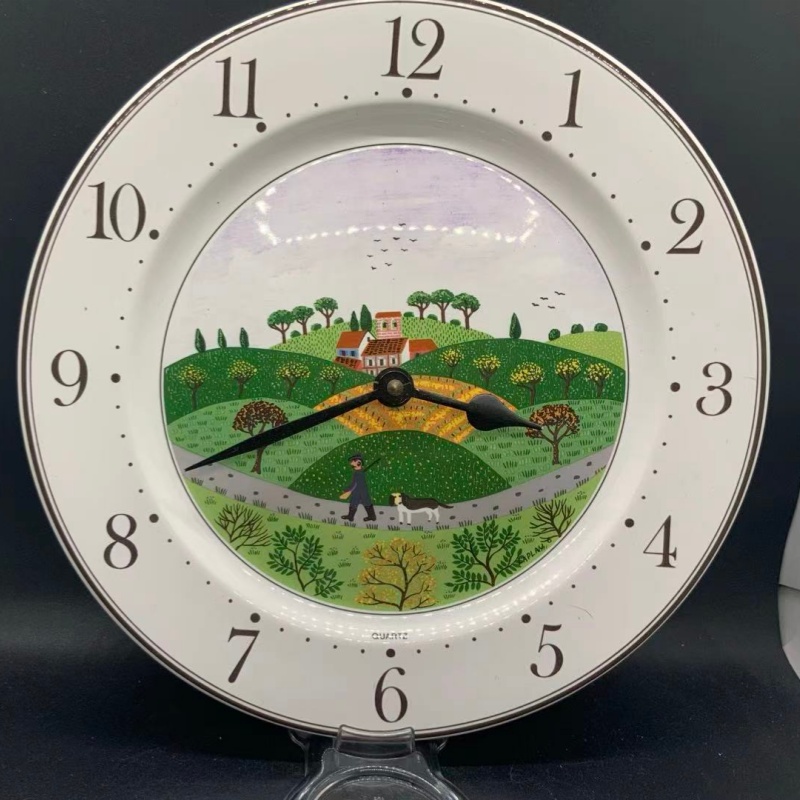 西洋古董 villeoy and boch德国唯宝 1960s 田园风景陶瓷挂钟在途