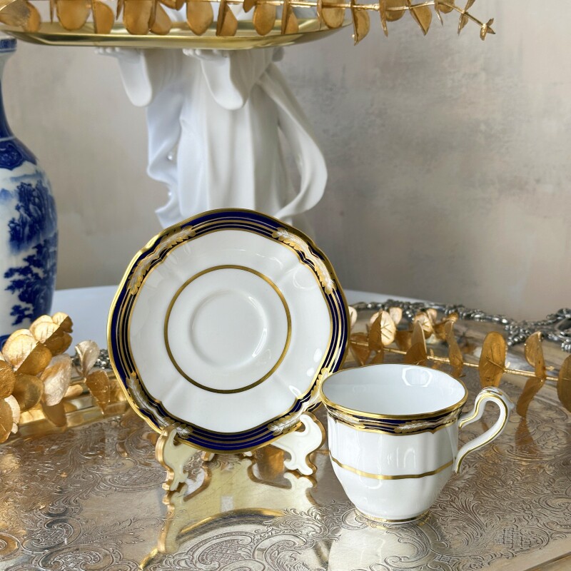 西洋古董 spode 蓝金树叶花环 鎏金骨瓷 小号咖啡杯碟 现货