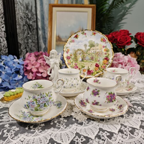 西洋古董 albert 特殊器型 坛子镇四方鎏金浮雕骨瓷红茶杯碟 现货