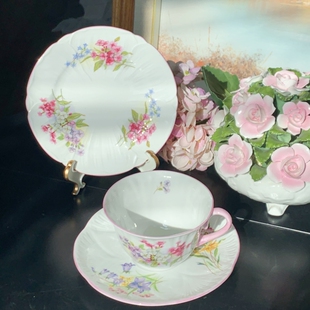 西洋古董 Shelley雪莱richmond杯型吊钟兰花阔口骨瓷咖啡杯碟现货