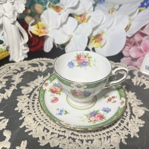 西洋古董 tuscan托斯卡纳 卡莱尔小花鎏金浓缩骨瓷咖啡茶杯碟现货