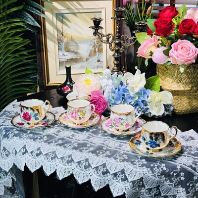 西洋古董 stafford&albert 重金摩卡骨瓷咖啡杯碟集合 现货