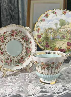 西洋古董 royal albert  绿色公园 鎏金骨瓷 花卉玫瑰茶杯碟 现货