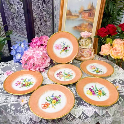 西洋古董 德瓷 bavaria巴伐利亚 全手绘花束鎏金赏盘现货