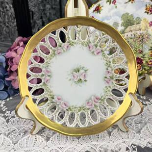 花环小玫瑰底标签名1984 西洋古董 手绘镂空 22k重金 现货 德瓷