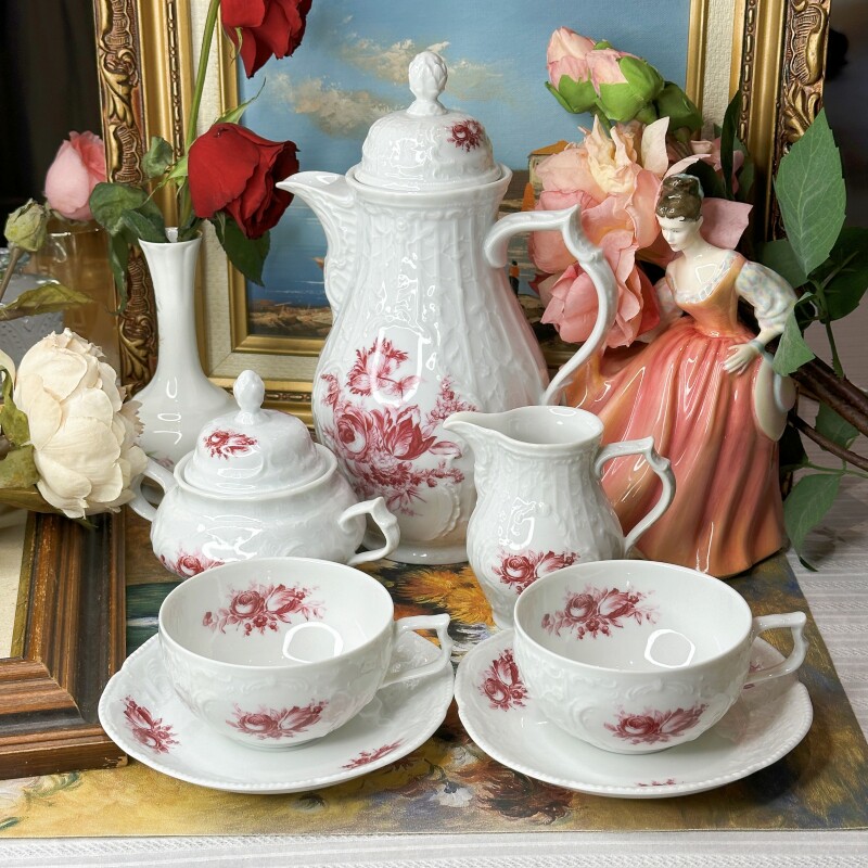 西洋古董 德瓷卢承泰rosenthal 1960s浮雕奶油瓷 玫瑰花卉套 现货