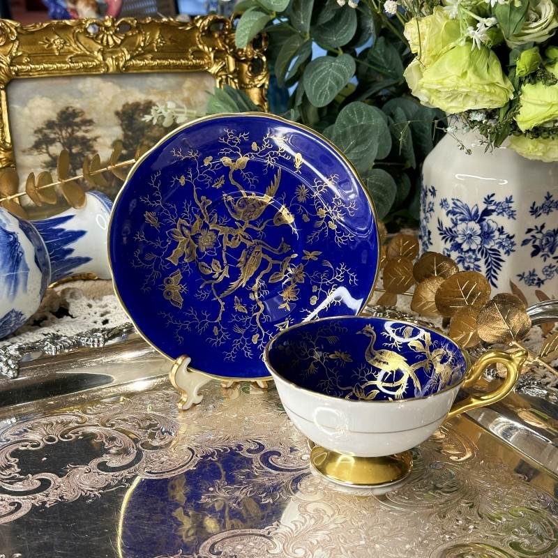 手绘天堂鸟骨瓷咖啡杯碟coalport