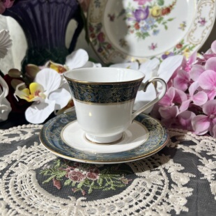 西洋古董doulton carlyle卡莱尔墨绿金蕾丝 鎏金骨瓷咖啡杯碟现货