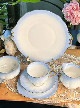 西洋古董 royal albert 蓝色渐变骨瓷咖啡杯碟套件 现货