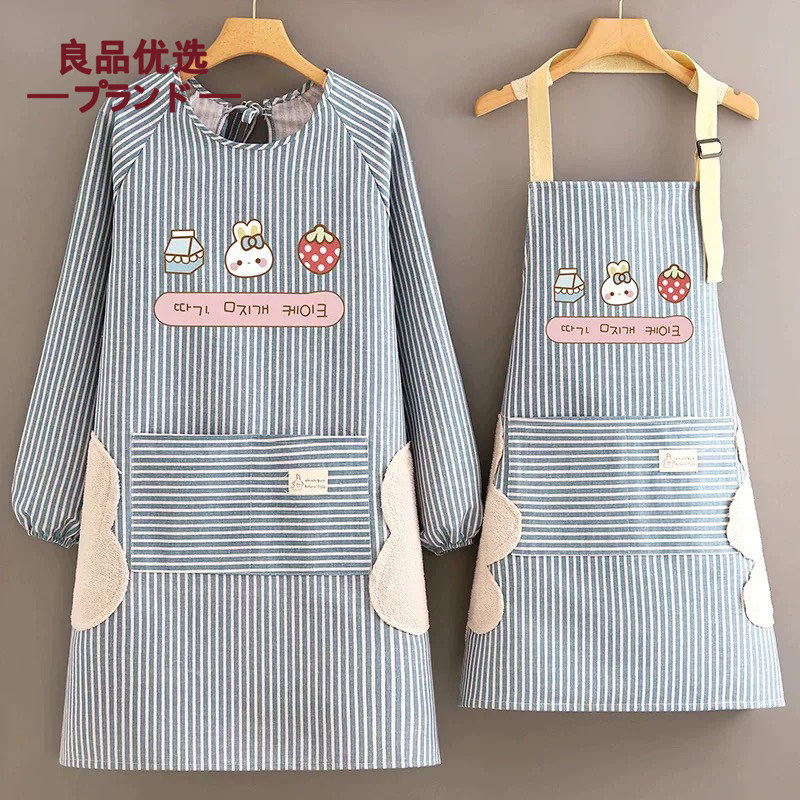 2026日本新款棉麻长袖围裙家用厨房透气罩衣女耐磨防污做饭工作服