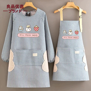 2026日本新款棉麻长袖围裙家用厨房透气罩衣女耐磨防污做饭工作服