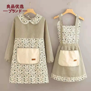 2026日本帆布罩衣女新款透气长袖围裙厨房家用防污耐脏大人工作服