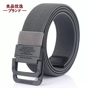日本2026新款男士松紧弹力帆布皮带黑色平滑双环扣裤带年轻人腰带