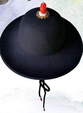 汉服帽子古装大圆帽飞鱼服万圣节侠客风锦衣卫黑色圆顶明制大檐帽