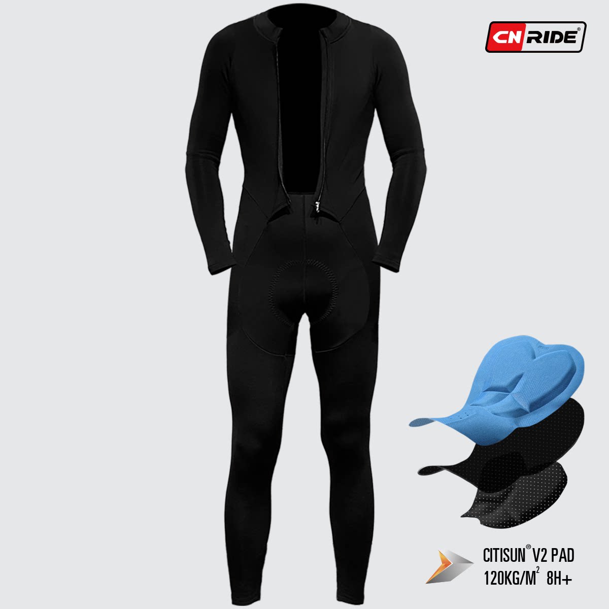CR_AIR秋冬季公路山地自行车纯黑紧身抓绒保暖长袖长裤连体骑行服