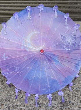 古风花瓣流苏伞绸布伞走秀演出伞拍照汉服伞道具舞蹈伞古典油纸伞