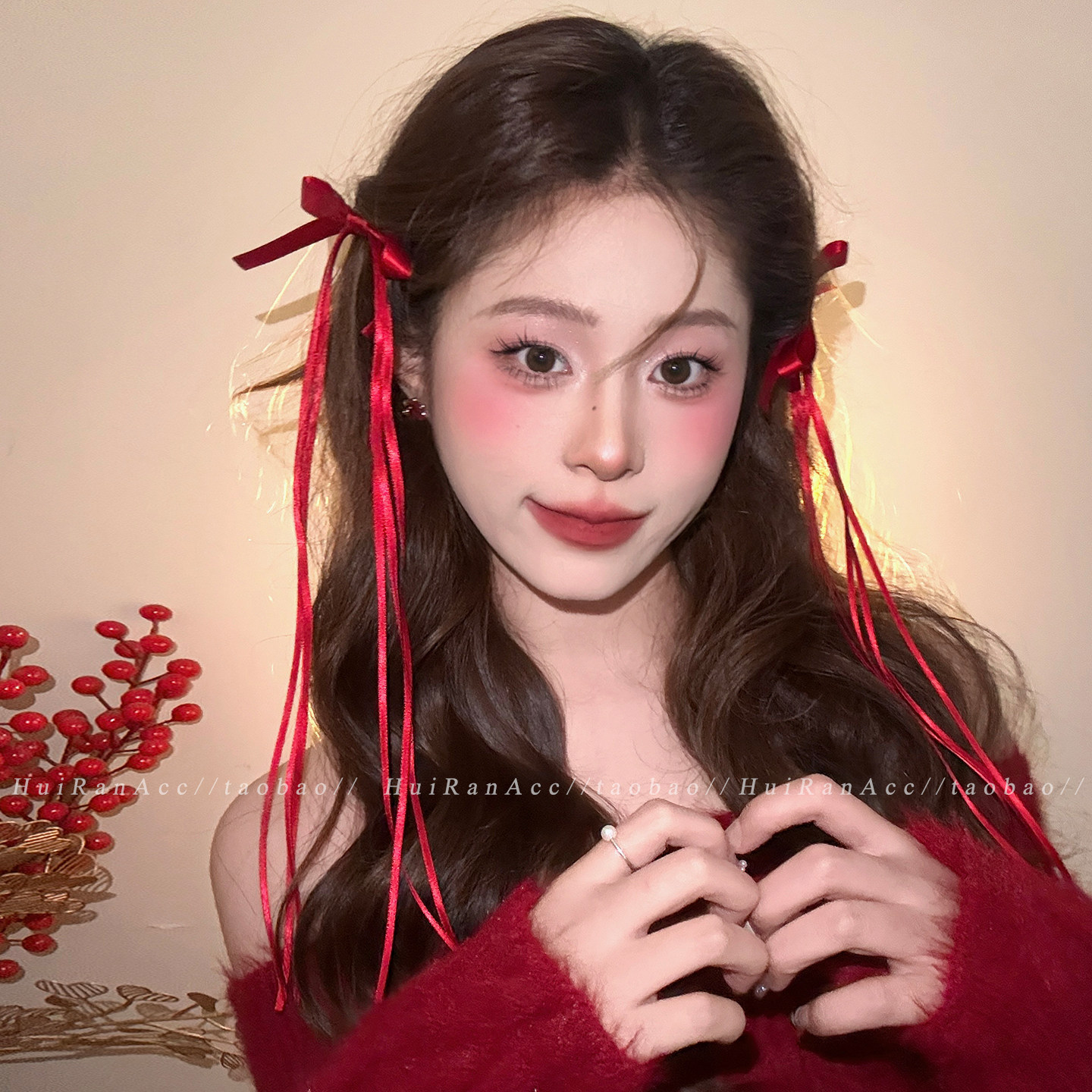 新年丝带流苏头饰红色蝴蝶结发夹女2026新款氛围感侧边夹甜美发饰