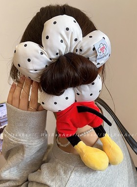 2026新款米奇屁屁红色波点大肠发圈女拍照丸子头发绳绝美网红发饰