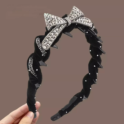 黑色水钻蝴蝶结缠绕发箍高级感