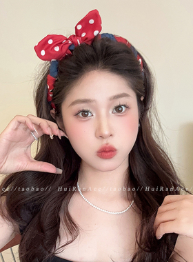 新年红色波点蝴蝶结发箍女2026新款日常外戴头箍带齿防滑发捆头饰