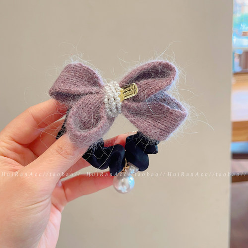 韩系珍珠针织蝴蝶结发圈扎头发绳