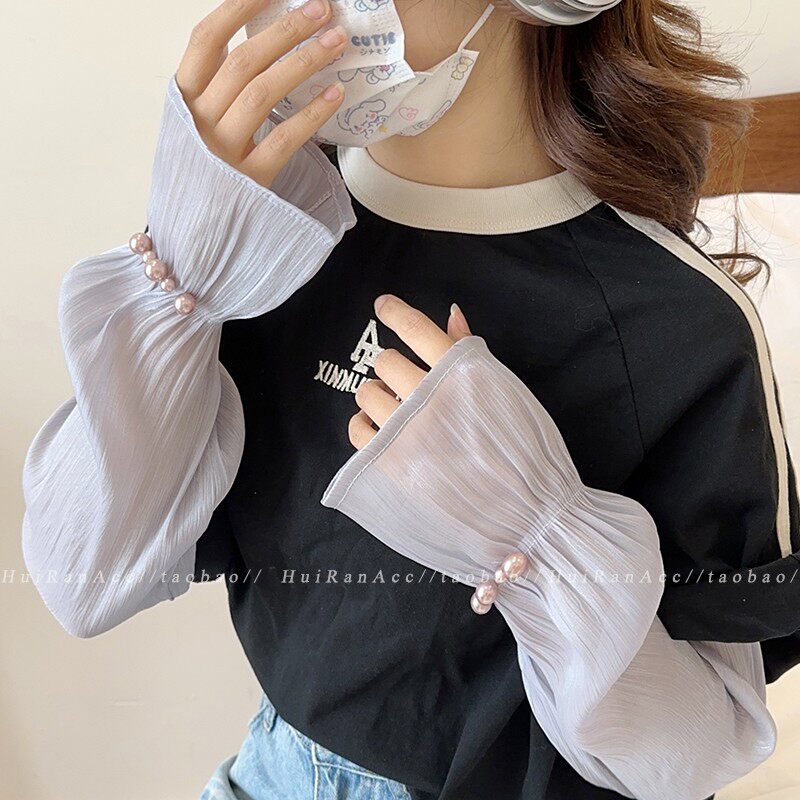 2026夏季新款珍珠冰丝袖套女款学生宽松防紫外线开车骑行冰袖袖头