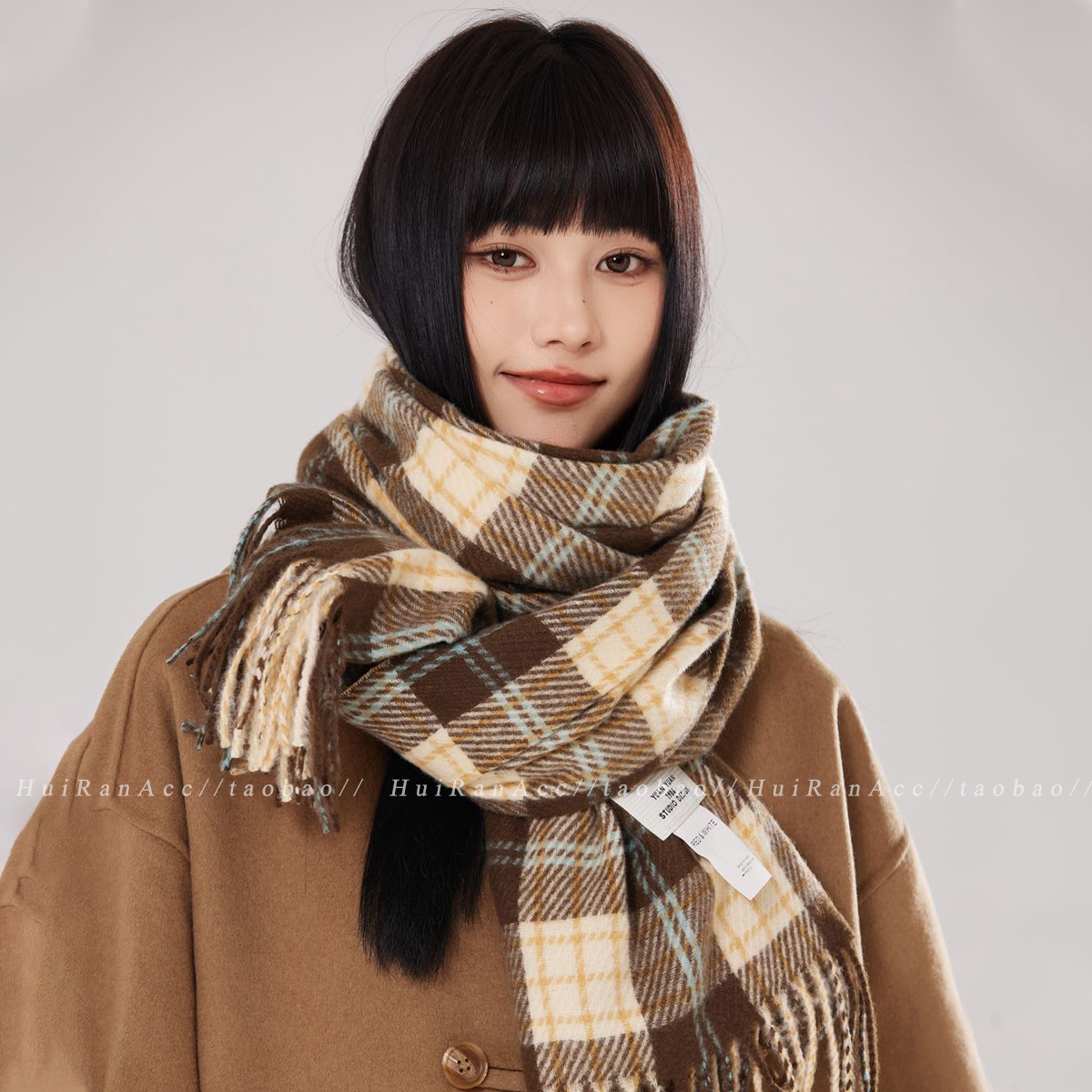 格子围巾女冬季韩版学生高级感百搭防风防寒情侣加厚保暖围脖披肩
