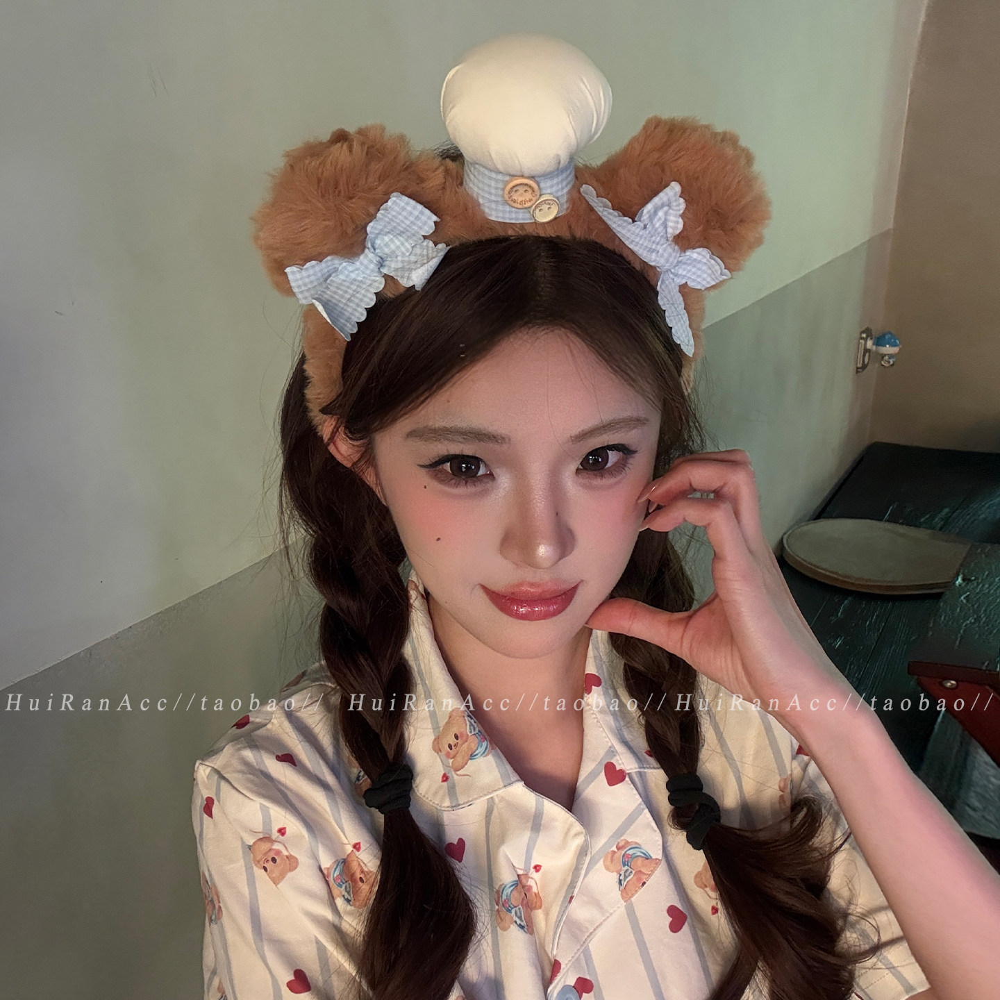 小熊毛绒蝴蝶结厨师帽发箍