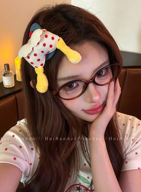 趣味卡通屁屁发夹女波点充棉立体