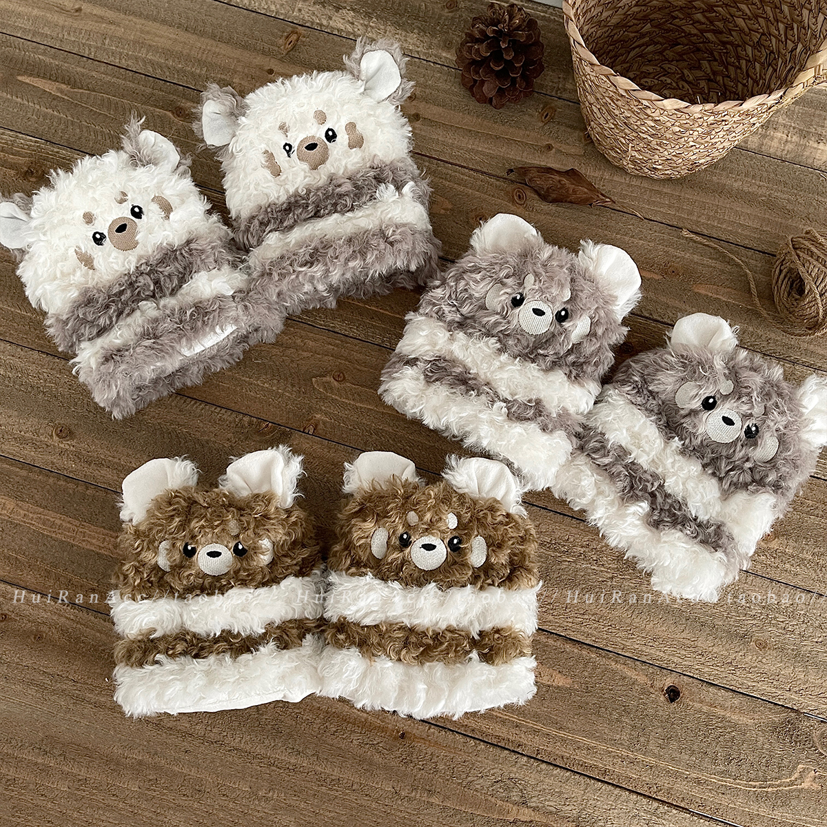 可爱毛绒卡通小熊袜套女2025新款秋冬保暖加厚防寒护腿套小腿袜子