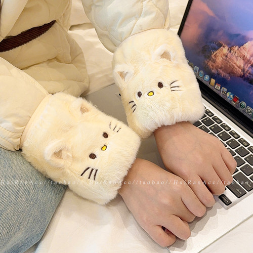 秋冬毛绒猫咪防污袖套女2025新款