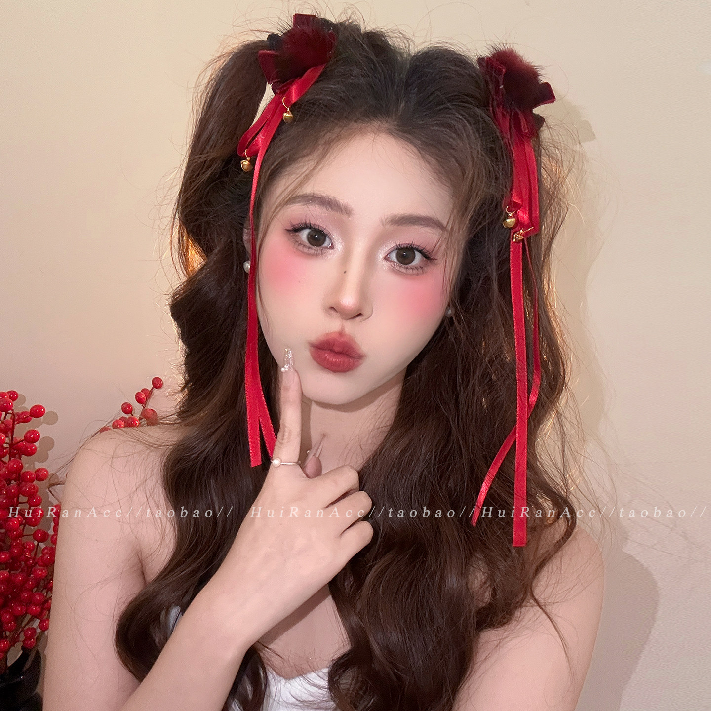 新年红色毛球蝴蝶结长飘带发夹女2026新款氛围感对夹发卡甜美发饰,饰品/流行首饰/时尚饰品新,发饰,淘宝优惠券,粉丝福利购,淘宝优惠卷