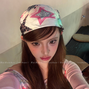 甜酷辣妹风星星涂鸦包头巾印花方巾女百搭小众设计感丝巾发带发饰
