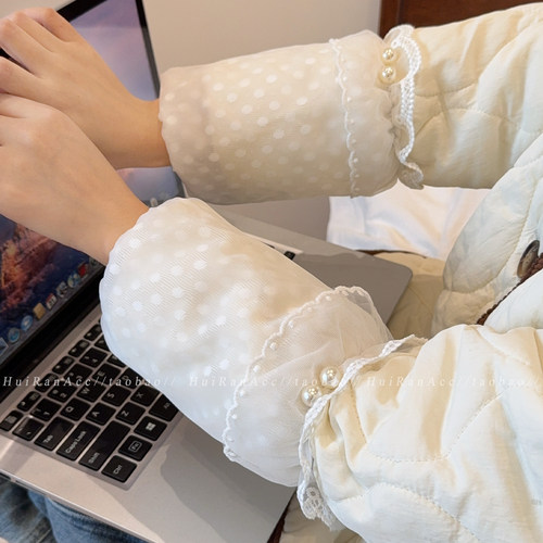 网纱波点羽绒服防脏袖套女