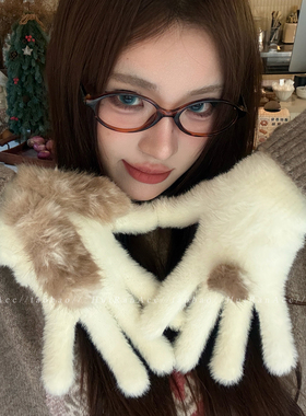 可爱兔耳朵针织手套女冬季可触屏