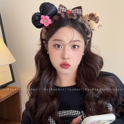 甜美豹纹卡通kt猫发箍女2025新款