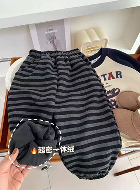 小猪班纳宝宝裤子加绒加厚冬装男童卫裤一体绒休闲裤女童冬季长裤