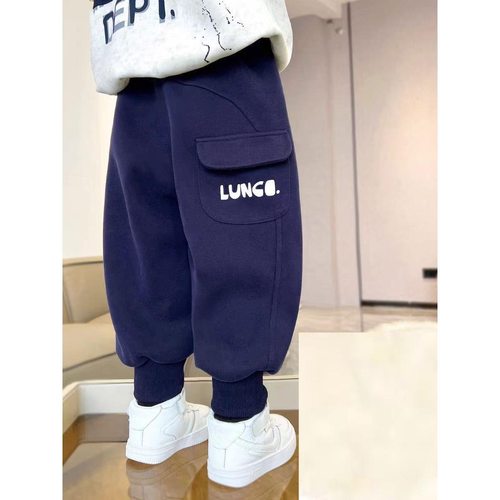 男童加绒裤子2025新款秋冬季宝宝外穿一体绒儿童宽松时尚休闲裤潮