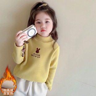新品女童加绒打底衫加厚儿童绒衫半高领新款洋气时髦女孩保暖上衣
