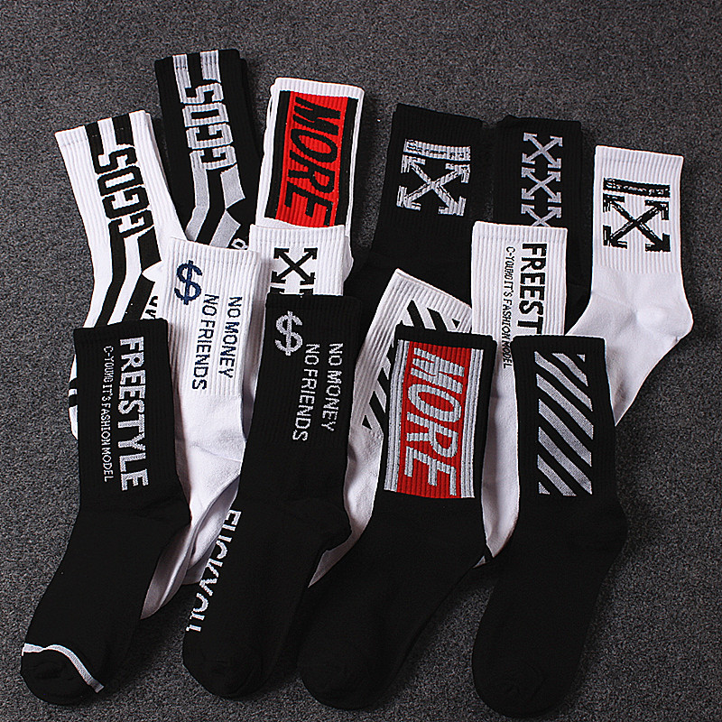 袜子男3双ins欧美街头字母中筒袜