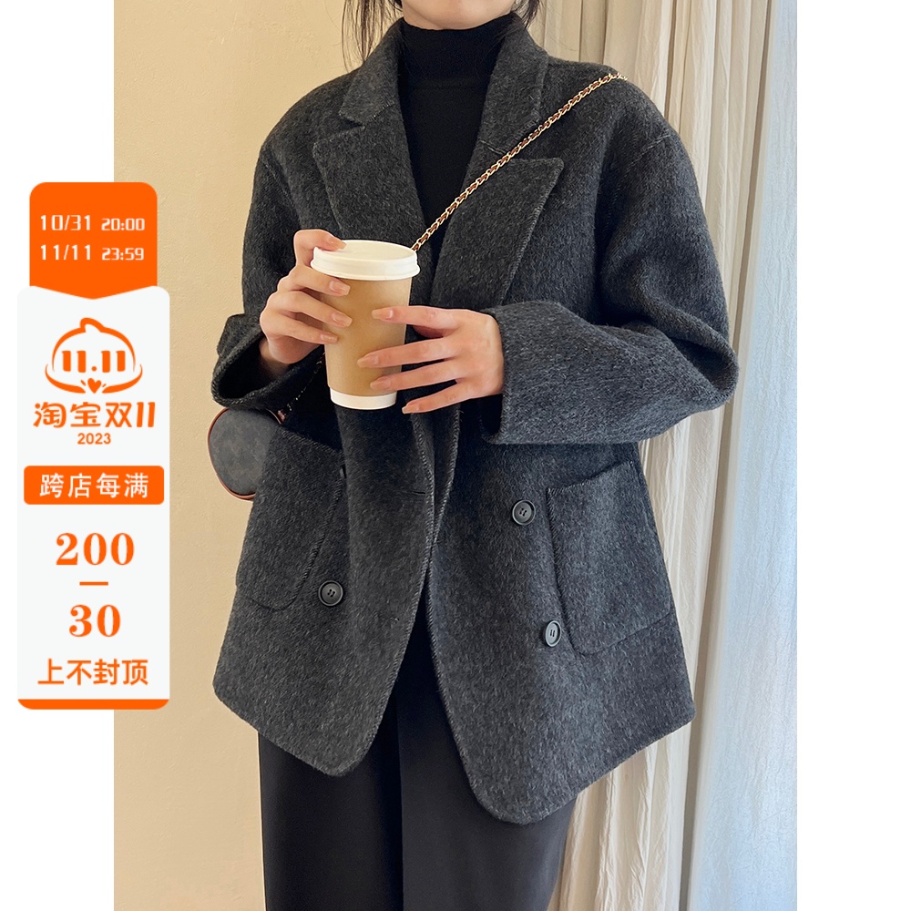口碑王！2023新款通勤双面羊绒大衣女短款小个子西服款羊毛外套