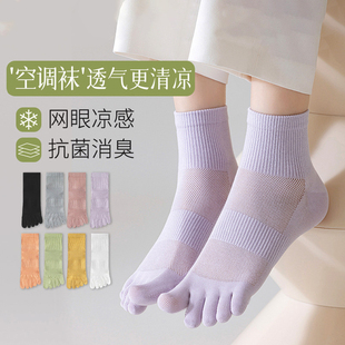 五指袜女夏季薄款中筒5个分趾袜网眼纯棉女士带五个脚趾头的袜子