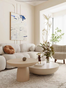 北欧奶油风茶几简约圆形意式 极简组合餐桌客厅家用 轻奢设计师款