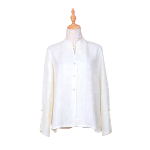 瑞蚨祥新中式长袖小衫桑蚕丝唐装茶服盘扣立领衬衫上衣禅意女装